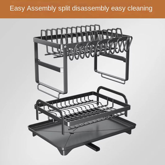 Self-Draining Kitchen Dish Rack – Multifunctional Foldable Bowl & Utensil Storage Organizer – Countertop Space-Saving Drainer for Dishes, Chopsticks & Cutlery