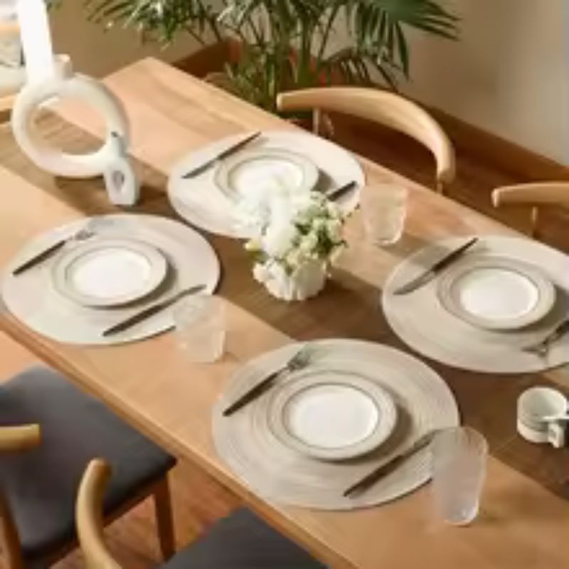 Sets de table ronds lavables – Napperons en tissu résistant à la chaleur de 34 cm – Décoration de table circulaire rustique pour Noël, mariages et repas quotidiens (beige/café/gris/bleu)