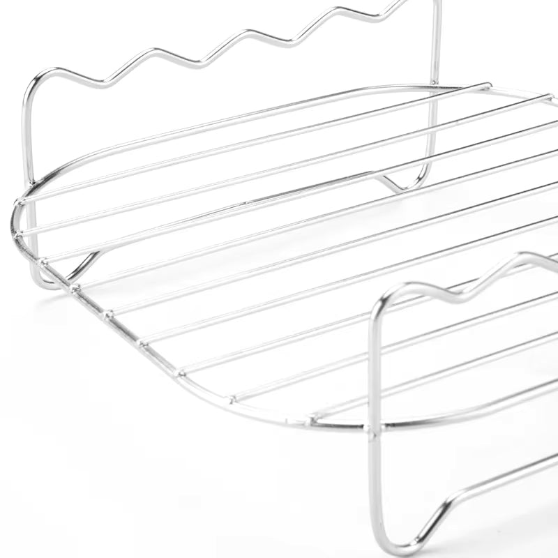[17cm x 17cm x 7cm] Kit de grille carrée polyvalente pour friteuse à air – Support de barbecue en acier inoxydable avec brochettes – Grille polyvalente pour cuiseur vapeur et déshydrateur pour barbecue extérieur et cuisine
