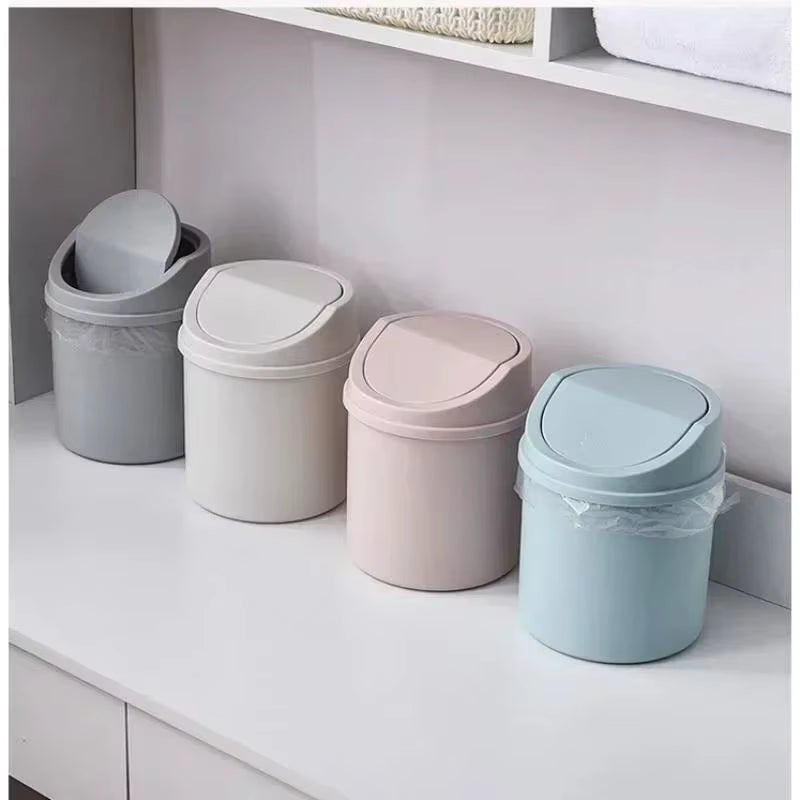 Mini Desktop Trash Can with Press-Top Lid – Small Portable Waste Bin for Bedroom, Office, and Vanity – Sleek Workspace Garbage Tube & Storage Box