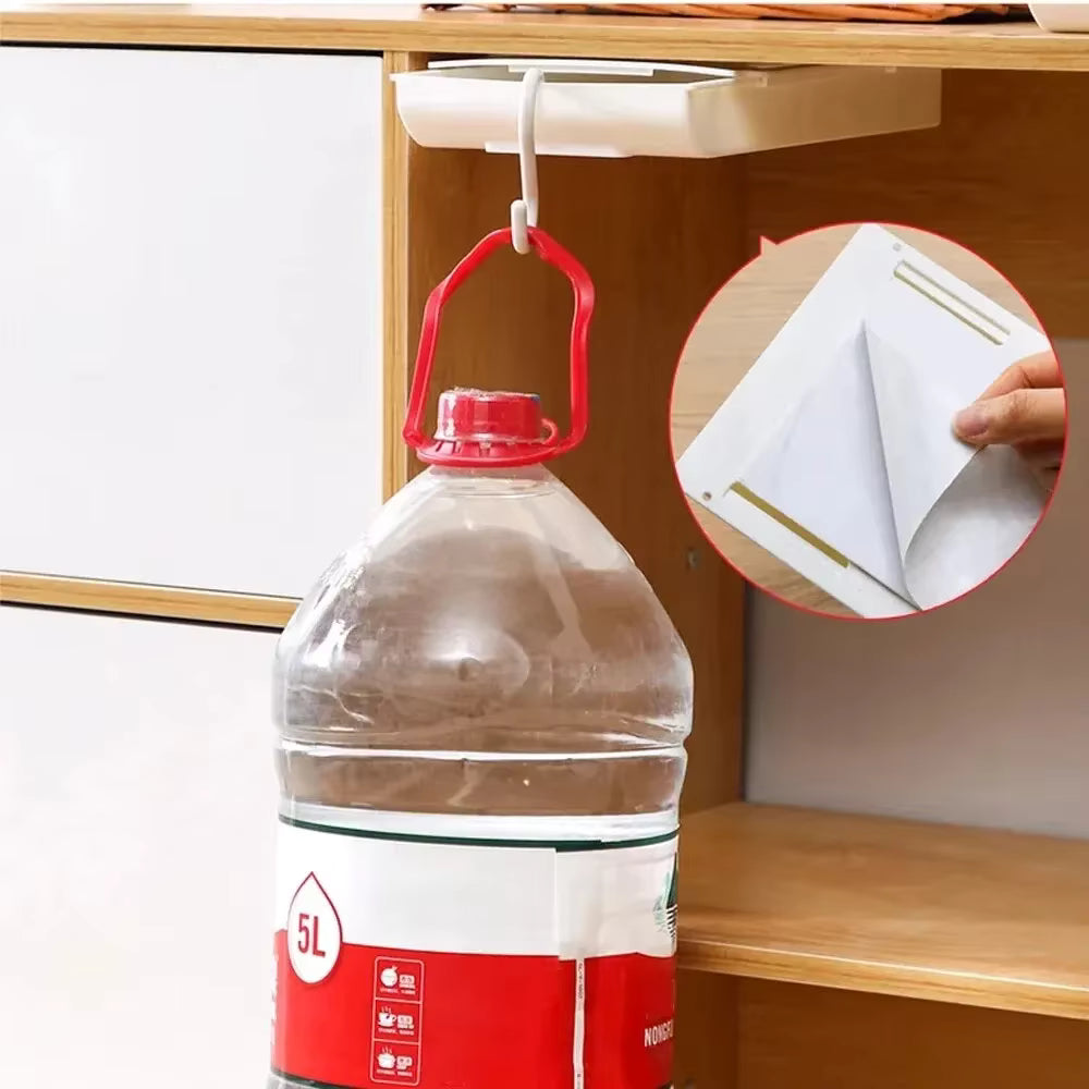 Hidden Under-Desk Storage Drawer – Self-Adhesive Slide-Out Organizer – Plastic Stationery & Cosmetics Tray for Home Office – Simple Sundries Holder (Gray/White)