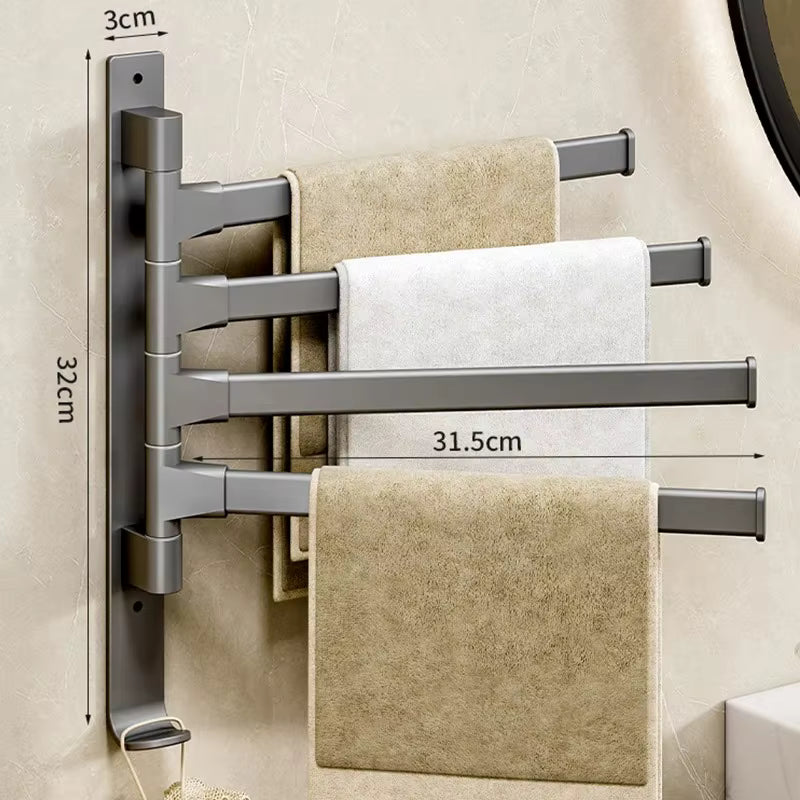 Porte-serviettes pivotant en aluminium spatial – Support de serviettes orientable à 180° – Cintre mural multi-barres pour salle de bain et cuisine (2/3/4/5 couches)