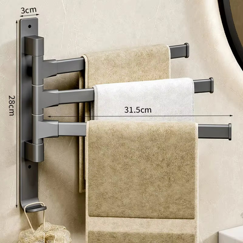 Porte-serviettes pivotant en aluminium spatial – Support de serviettes orientable à 180° – Cintre mural multi-barres pour salle de bain et cuisine (2/3/4/5 couches)