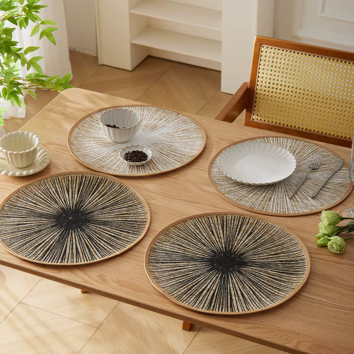 (38 CM) 1 PIECE Round Macrame Burlap Placemat – 15 Inch Bohemian Jute Table Mat –  Hand-Woven Fringe Mats for Farmhouse & Wedding Decor