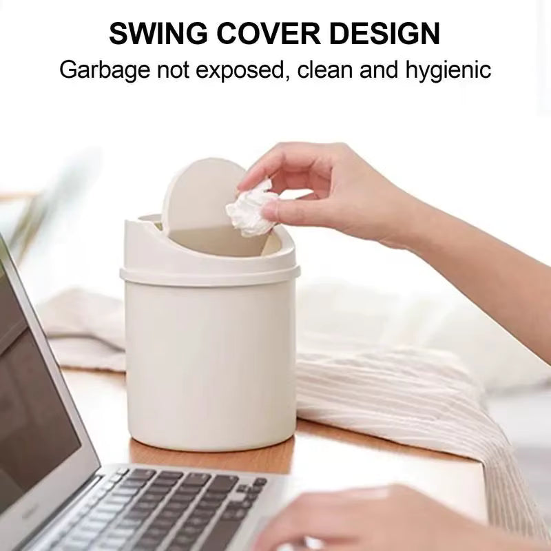Mini Desktop Trash Can with Press-Top Lid – Small Portable Waste Bin for Bedroom, Office, and Vanity – Sleek Workspace Garbage Tube & Storage Box
