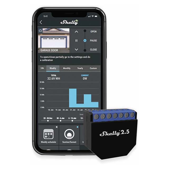Shelly 2.5 Wireless Relay Switch - Dual Channel 10A Smart Switch, WiFi-Controlled for Home Automation