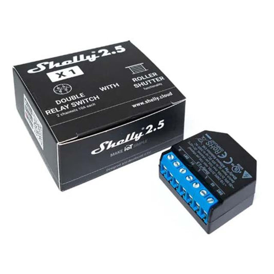 Shelly 2.5 Wireless Relay Switch - Dual Channel 10A Smart Switch, WiFi-Controlled for Home Automation