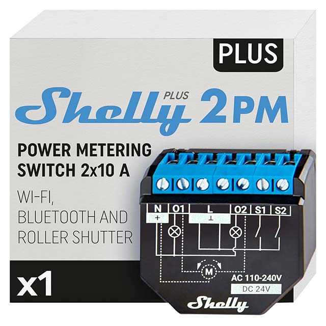Shelly Plus 2PM | WiFi &amp; Bluetooth 2 Channels Smart Relay Switch with Power Metering for Home Automation, Roller Shutters &amp; Remote Control Compatible with Alexa &amp; Google Home | iOS Android App