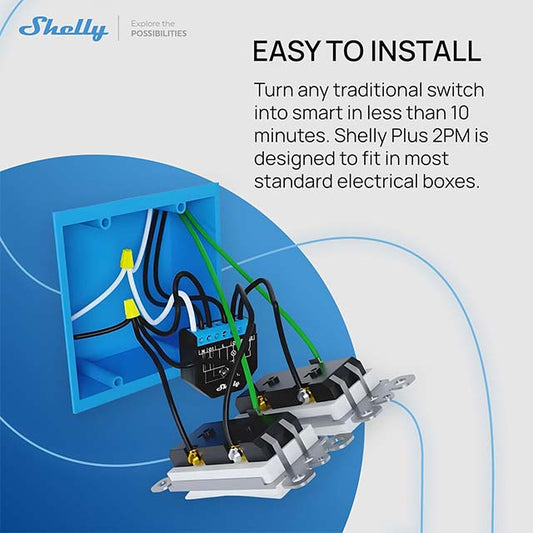 Shelly Plus 2PM | WiFi &amp; Bluetooth 2 Channels Smart Relay Switch with Power Metering for Home Automation, Roller Shutters &amp; Remote Control Compatible with Alexa &amp; Google Home | iOS Android App