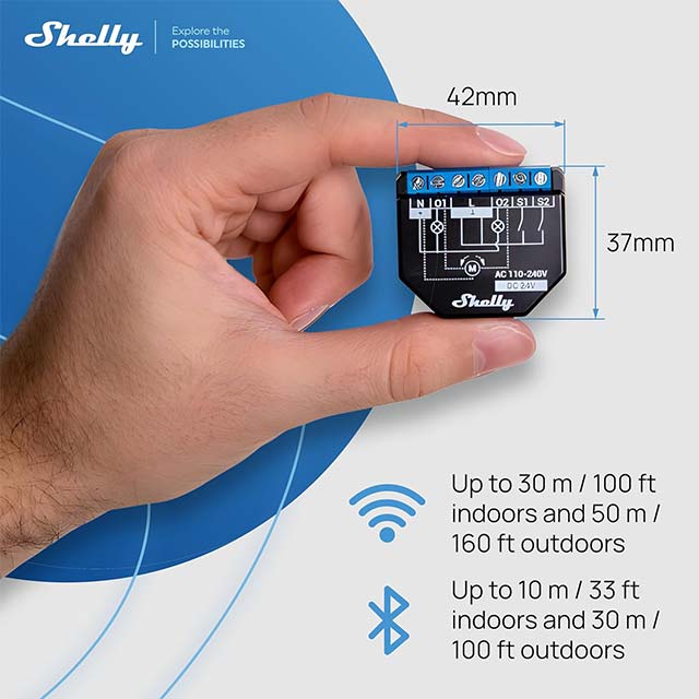 Shelly Plus 2PM | WiFi &amp; Bluetooth 2 Channels Smart Relay Switch with Power Metering for Home Automation, Roller Shutters &amp; Remote Control Compatible with Alexa &amp; Google Home | iOS Android App