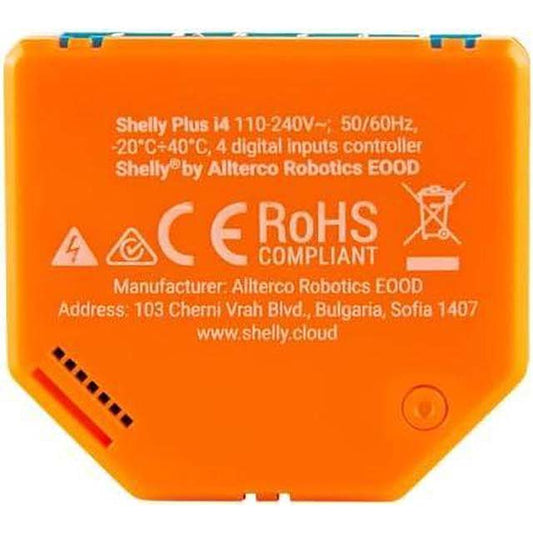 Shelly Plus i4 | WiFi &amp; Bluetooth Smart 4-Digital Inputs Controller for Shelly Relays | Home Automation | Works with Alexa | iOS Android App | No Hub Required | Remote Control | Multi-Click