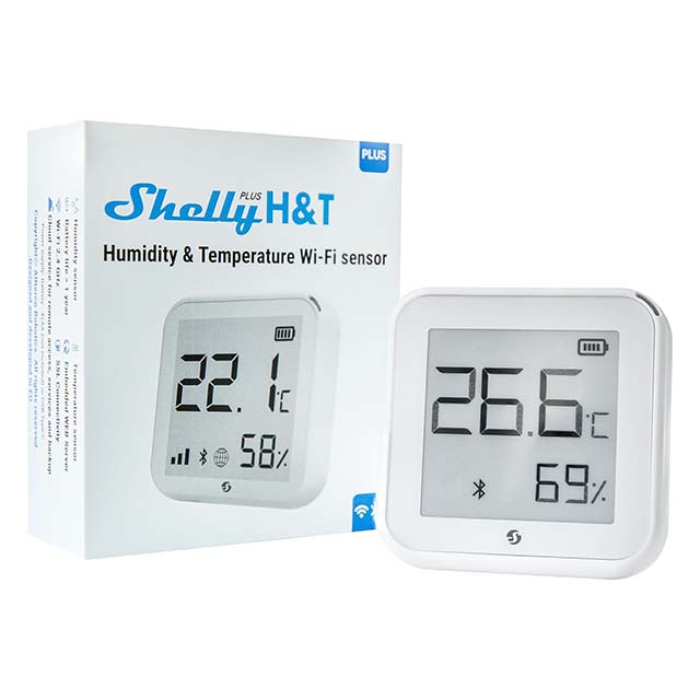 Shelly Plus H&amp;T WiFi Temperature and Humidity Sensor with Display - Wireless Smart Home Monitoring Device