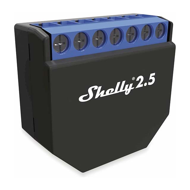 Shelly 2.5 Wireless Relay Switch - Dual Channel 10A Smart Switch, WiFi-Controlled for Home Automation