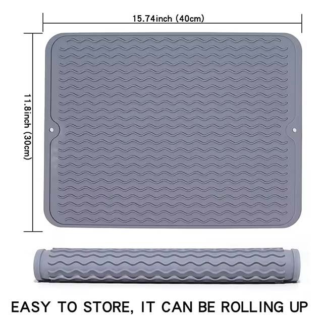 Thick Silicone Dish Drying Mat – Heat-Resistant Trivet, Drip Tray & Non-Slip Pot Holder