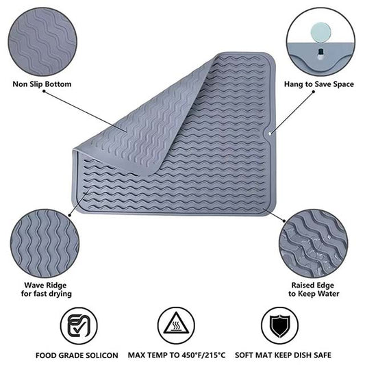 Thick Silicone Dish Drying Mat – Heat-Resistant Trivet, Drip Tray & Non-Slip Pot Holder