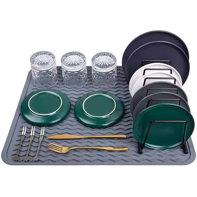 Thick Silicone Dish Drying Mat – Heat-Resistant Trivet, Drip Tray & Non-Slip Pot Holder