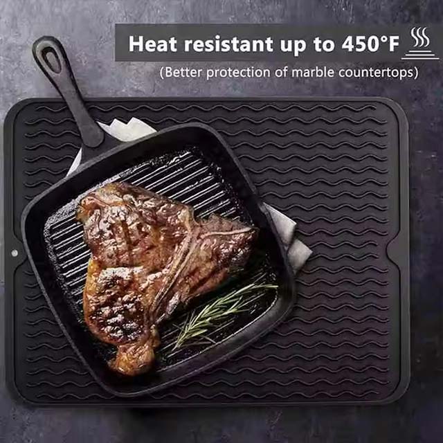 Thick Silicone Dish Drying Mat – Heat-Resistant Trivet, Drip Tray & Non-Slip Pot Holder