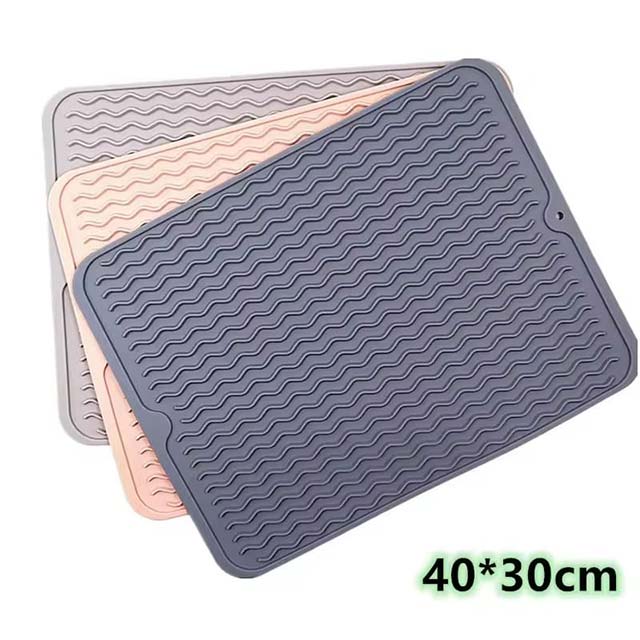 Thick Silicone Dish Drying Mat – Heat-Resistant Trivet, Drip Tray & Non-Slip Pot Holder