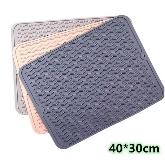 Thick Silicone Dish Drying Mat – Heat-Resistant Trivet, Drip Tray & Non-Slip Pot Holder