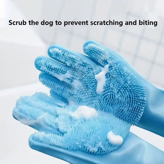 Silicone Pet Grooming & Cleaning Gloves | 2-in-1 Dog & Cat Bathing Scrubber & Hair Removal Gloves