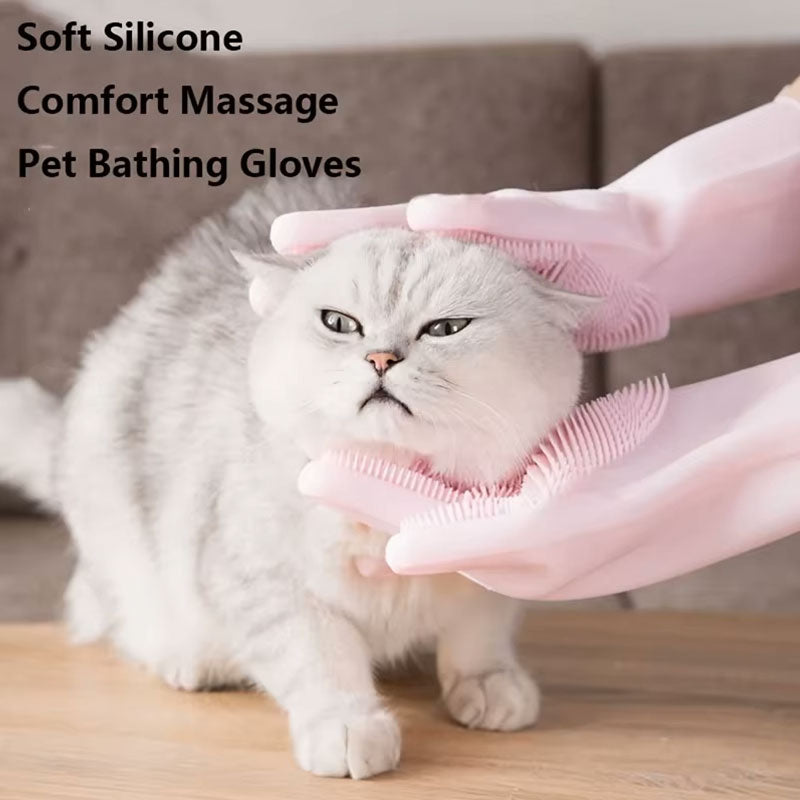 Gants de Toilettage et de Nettoyage en Silicone pour Animaux | Gants 2-en-1 pour le Bain et l'Épilation des Chiens et des Chats