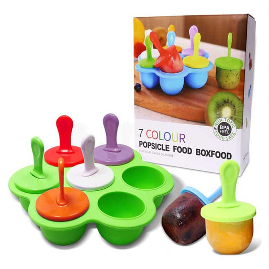 Silicone Popsicle Molds 7-Cavity DIY Ice Pop Maker with Colorful Sticks – Non-Stick Frozen Treat, Ice Cream &amp; Cake Mold for Baby Food (Green)