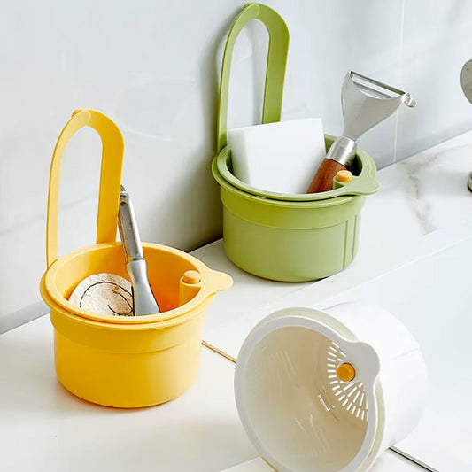 2-in-1 Sink Drain Basket & Faucet Hanging Filter | Adjustable Sponge Rack & Waste Collector | Automatic Dumping Kitchen Sink Organizer