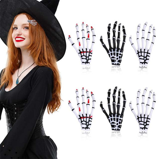 Skeleton Hands Bone Hair Clips – 6Pcs Punk Rock Devil Claw &amp; Zombie Bone Alligator Barrettes for Women &amp; Girls – Must-Have Halloween Party Accessories
