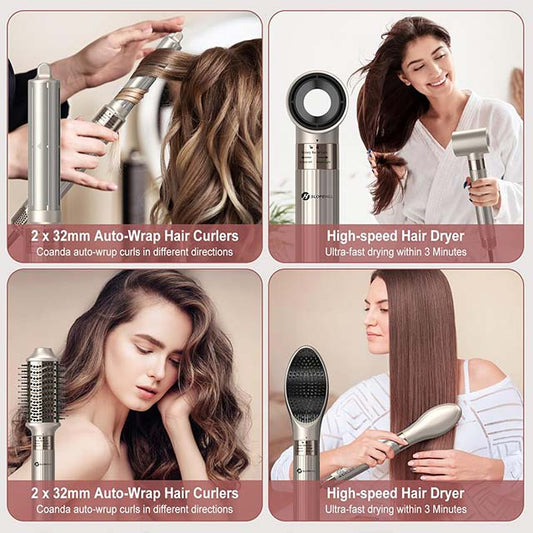 Slopehill Airstyler 5-in-1 High-Speed Ionic Hair Dryer – 110,000 RPM Quick Dry Styler with Automatic Air Curling Iron, Hair Straightener Brush &amp; Volume Brush