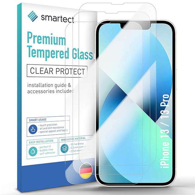 Smartect iPhone 13/13 Pro HD Screen Protector – 9H Ultra Resistant, 0.3mm Anti-Scratch Protective Glass, Bubble-Free &amp; Ultra Clear