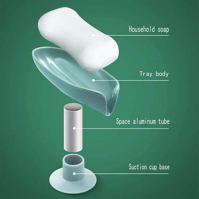 Soap Dish with Drain – Punch-Free Self-Draining Plastic Soap Holder Tray for Bathroom, Kitchen Sink, or Bathtub – Bar Soap & Sponge Saver