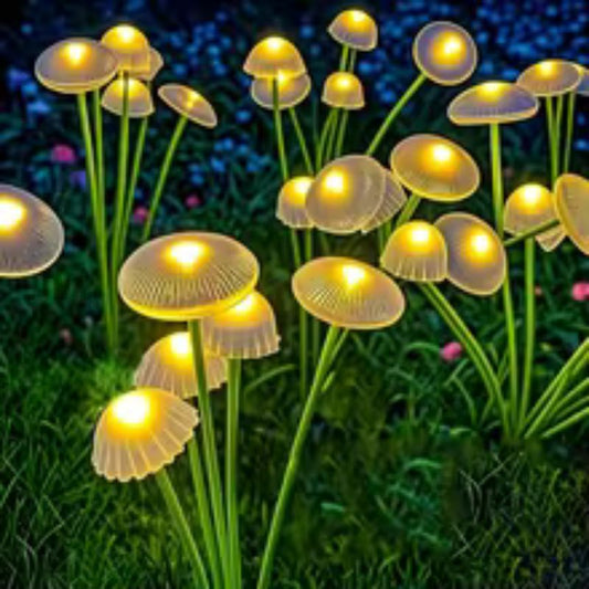 Solar 6-LED Jellyfish & Mushroom Lights – Fiber Optic Garden Ground Plug – Waterproof Outdoor Atmosphere Lights for Lawn, Yard & Patio (RGB / Warm)