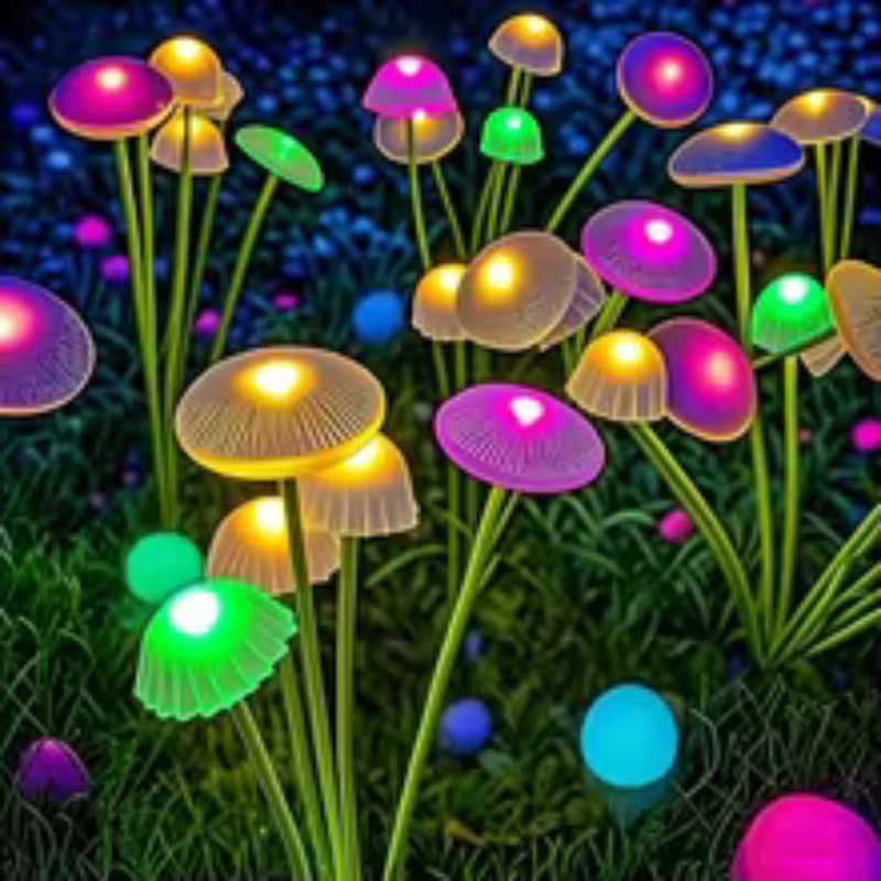 Solar 6-LED Jellyfish & Mushroom Lights – Fiber Optic Garden Ground Plug – Waterproof Outdoor Atmosphere Lights for Lawn, Yard & Patio (RGB / Warm)