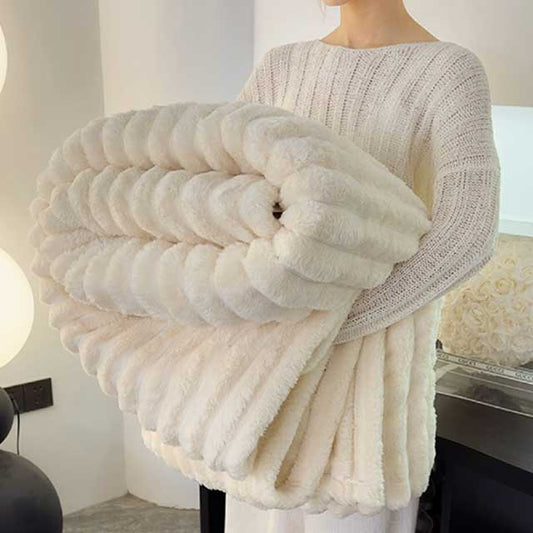 Solid Color Thickened Striped Blanket – Multi-Use Bed Sheet Cover, Nap Blanket & Pet Throw