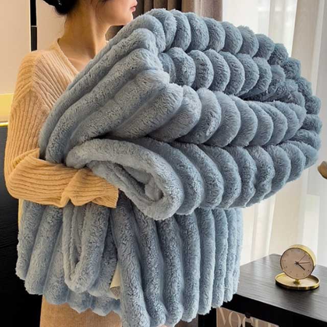 Solid Color Thickened Striped Blanket – Multi-Use Bed Sheet Cover, Nap Blanket & Pet Throw