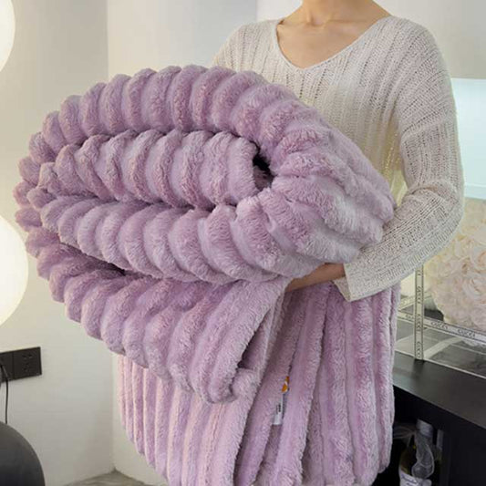 Solid Color Thickened Striped Blanket – Multi-Use Bed Sheet Cover, Nap Blanket & Pet Throw