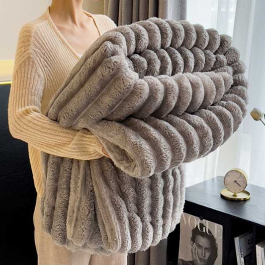 Solid Color Thickened Striped Blanket – Multi-Use Bed Sheet Cover, Nap Blanket & Pet Throw