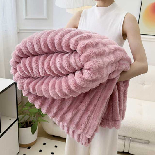 Solid Color Thickened Striped Blanket – Multi-Use Bed Sheet Cover, Nap Blanket & Pet Throw