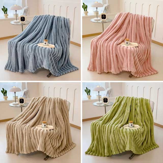 Solid Color Thickened Striped Blanket – Multi-Use Bed Sheet Cover, Nap Blanket & Pet Throw