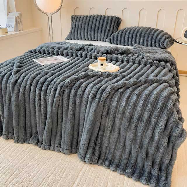 Solid Color Thickened Striped Blanket – Multi-Use Bed Sheet Cover, Nap Blanket & Pet Throw