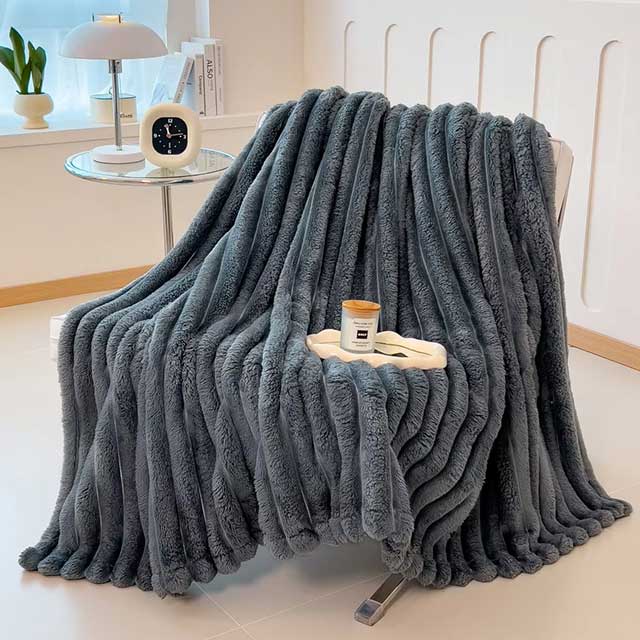 Solid Color Thickened Striped Blanket – Multi-Use Bed Sheet Cover, Nap Blanket & Pet Throw