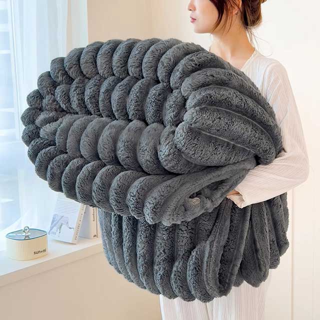 Solid Color Thickened Striped Blanket – Multi-Use Bed Sheet Cover, Nap Blanket & Pet Throw