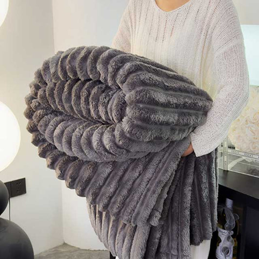 Solid Color Thickened Striped Blanket – Multi-Use Bed Sheet Cover, Nap Blanket & Pet Throw