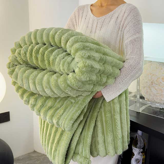 Solid Color Thickened Striped Blanket – Multi-Use Bed Sheet Cover, Nap Blanket & Pet Throw