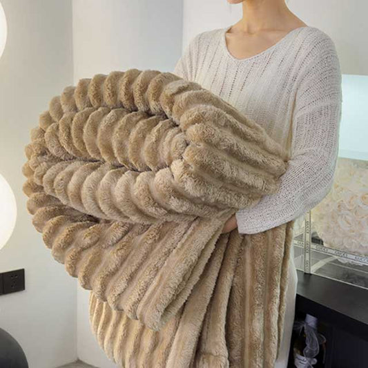 Solid Color Thickened Striped Blanket – Multi-Use Bed Sheet Cover, Nap Blanket & Pet Throw