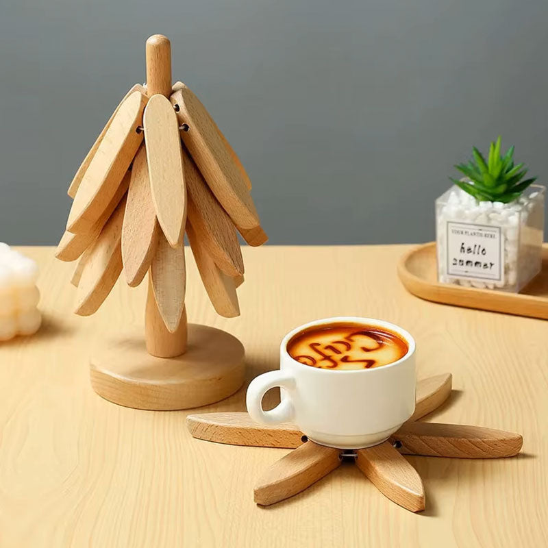 Dessous de plat de Noël en bois massif – Dessous de plat résistant à la chaleur et dessous de verre pliables anti-brûlure pour la décoration de table à manger