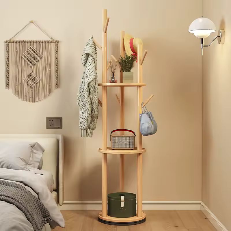 Solid Wood Rotating Coat Rack – Floor-Standing Vertical Clothes Hanger for Living Room & Bedroom, Modern Minimalist (White/Brown/Beige)
