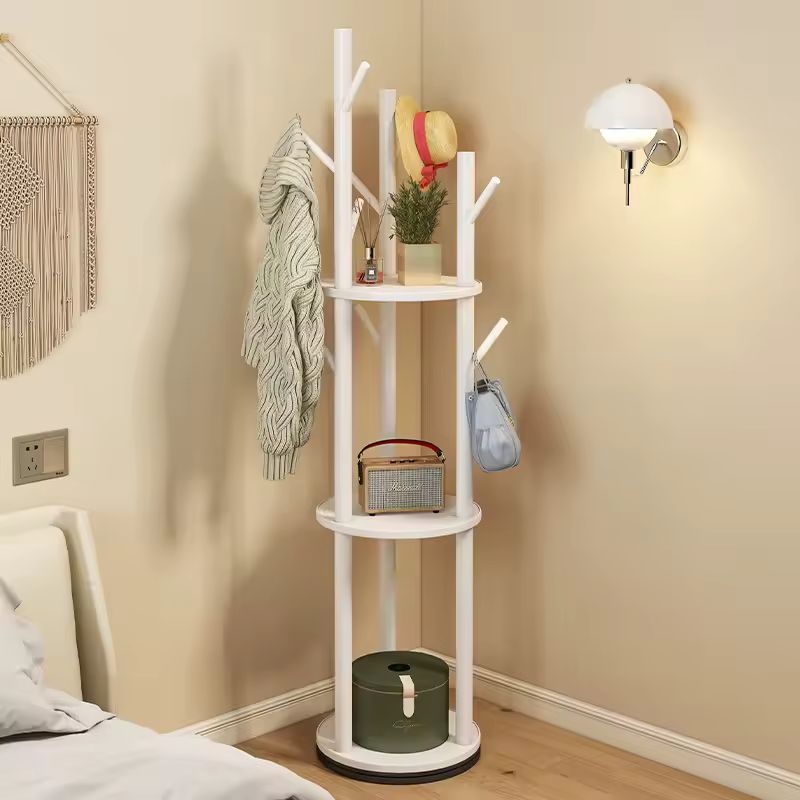 Solid Wood Rotating Coat Rack – Floor-Standing Vertical Clothes Hanger for Living Room & Bedroom, Modern Minimalist (White/Brown/Beige)