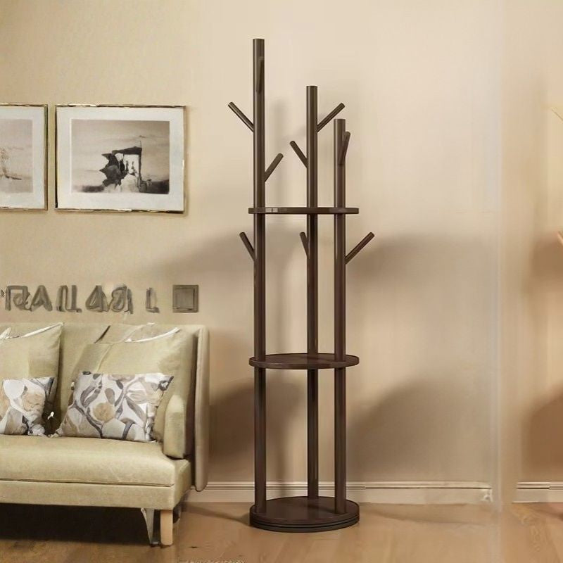 Solid Wood Rotating Coat Rack – Floor-Standing Vertical Clothes Hanger for Living Room & Bedroom, Modern Minimalist (White/Brown/Beige)