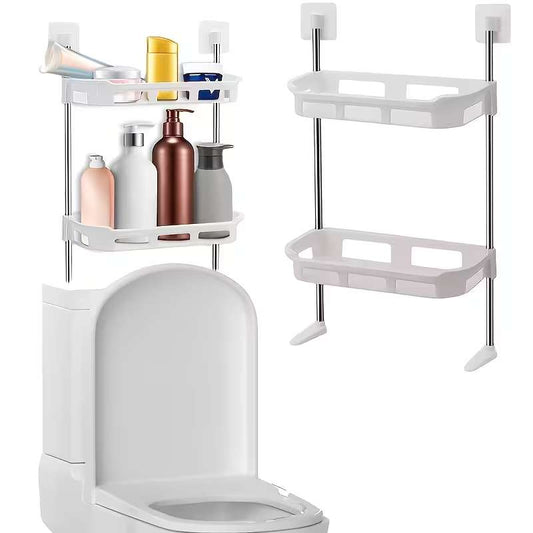 Space-Saving Wall-Mounted Bathroom Organizer – Modern Metal Frame & White Plastic Shelves – Heavy-Duty Storage Rack for Toiletries, Skincare, and Bath Essentials (2-layers/2-layers)